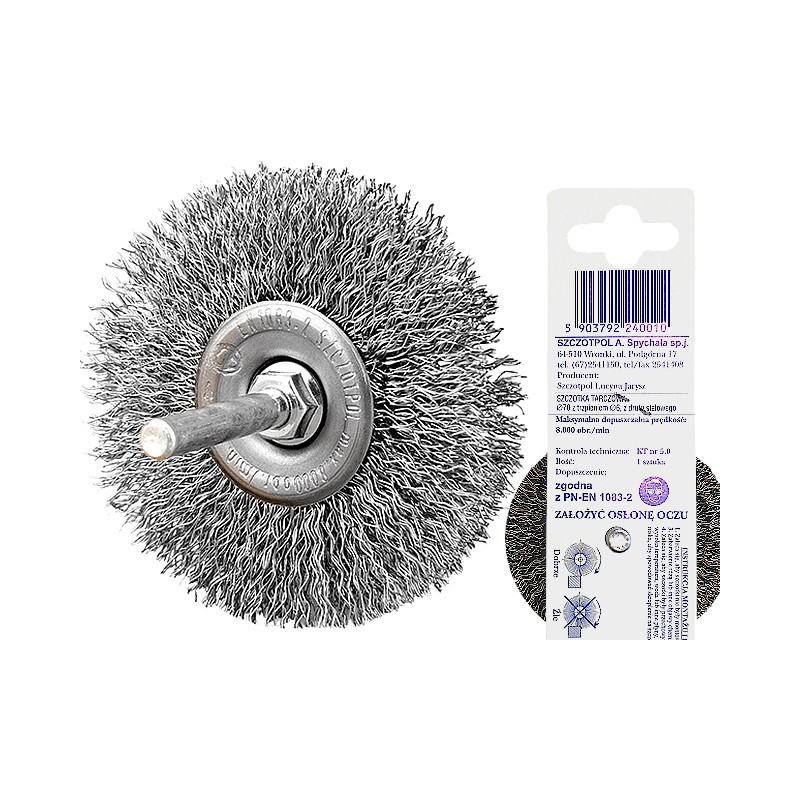 Tarczowa 70mm Trzpieniowa Szczotka Drut Stalowy Falowany Szczotpol PL 667