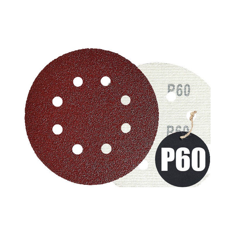 50x Krążki 125mm P60 8-otworów Papier ścierny na rzep korund GLS5
