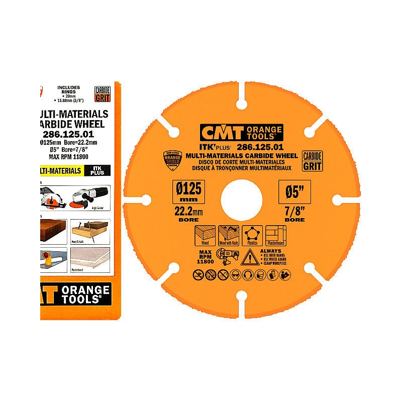 CMT 125x22 Do szlifierki kątowej do cięcia drewna płyt z nasypem z węglików spiekanych 286.125.01