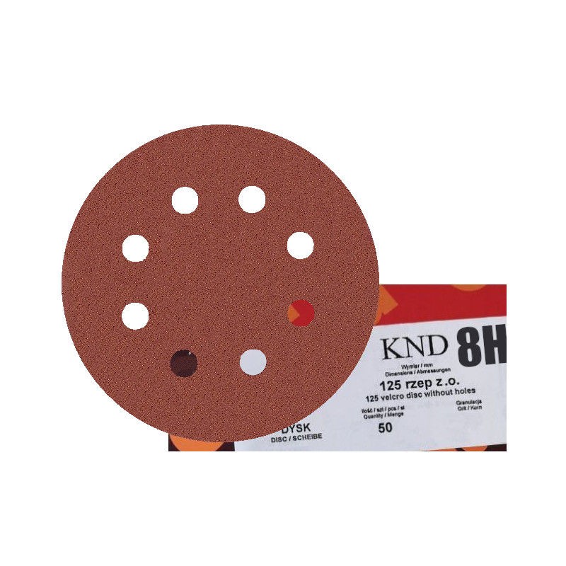 50x Krążki KND 125mm P320 8-otw Papier ścierny na rzep elektrokorund op. 50 szt! GLS5