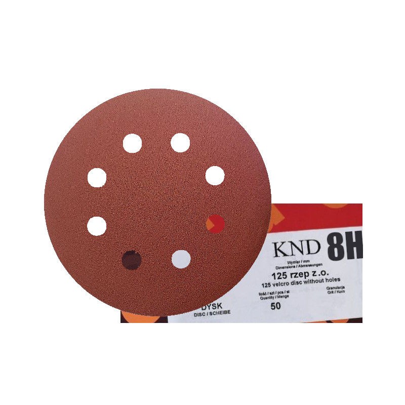 50x Krążki KND 125mm P400 8-otw Papier ścierny na rzep elektrokorund op. 50 szt! GLS5