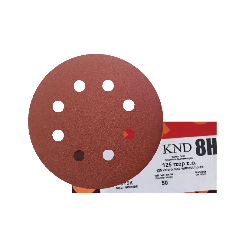 50x Krążki KND 125mm P600 8-otw Papier ścierny na rzep elektrokorund op. 50 szt! GLS5
