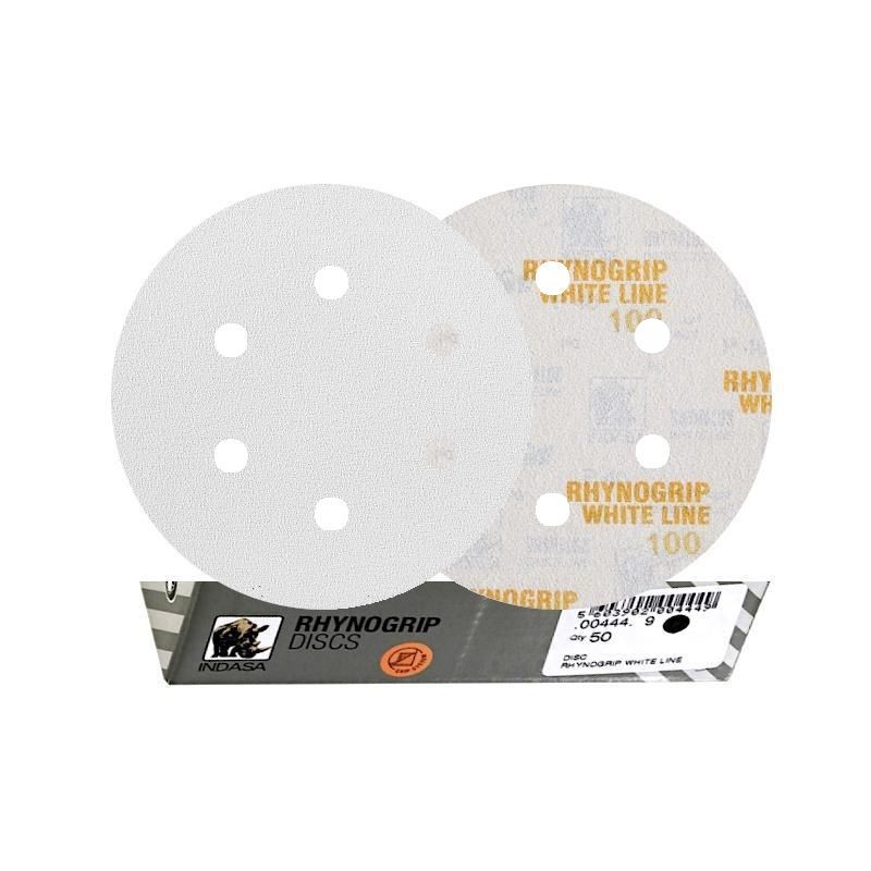 50x INDASA WHITE 150mm P100 6-otworów Papier ścierny na rzep whiteline GLS3 6H