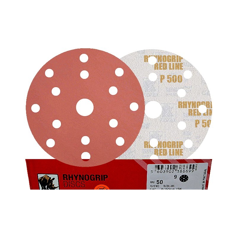 50x INDASA RED 150mm P500 15-otworów Papier ścierny na rzep redline GLS47 15H
