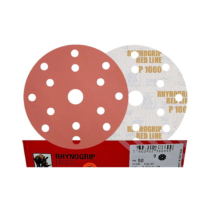 50x INDASA RED 150mm P1000 15-otworów Papier ścierny na rzep redline GLS47 15H