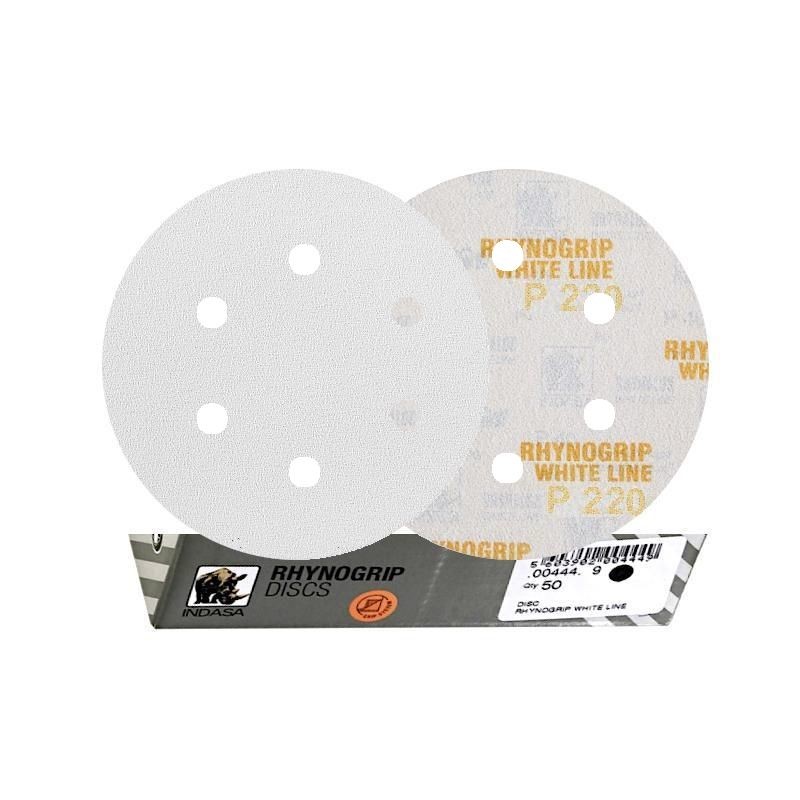 50x INDASA WHITE 150mm P220 6-otworów Papier ścierny na rzep whiteline GLS3 6H