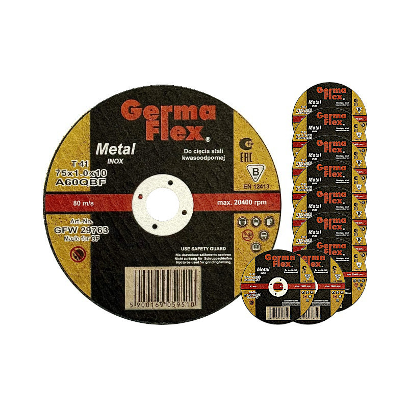 10x Germaflex Inox 75x1,0x10 Tarcza do cięcia metalu
