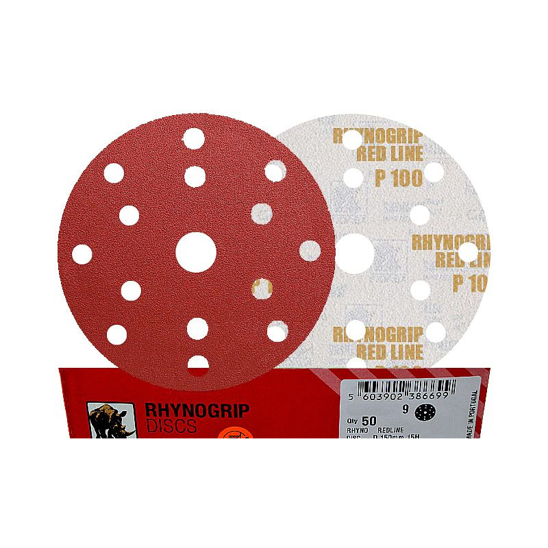 50x INDASA RED 150mm P100 15-otworów Papier ścierny na rzep redline GLS47 15H