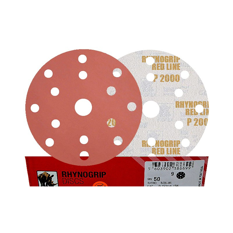 50x INDASA RED 150mm P2000 15-otworów Papier ścierny na rzep redline GLS47 15H