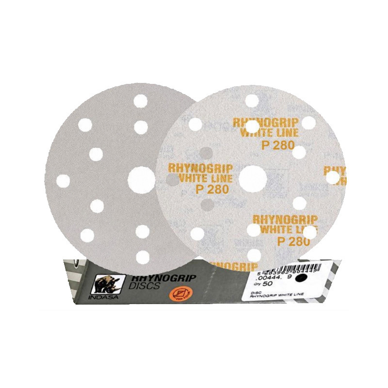 50x INDASA WHITE 150mm P280 15-otworów Papier ścierny na rzep whiteline GLS47 15H