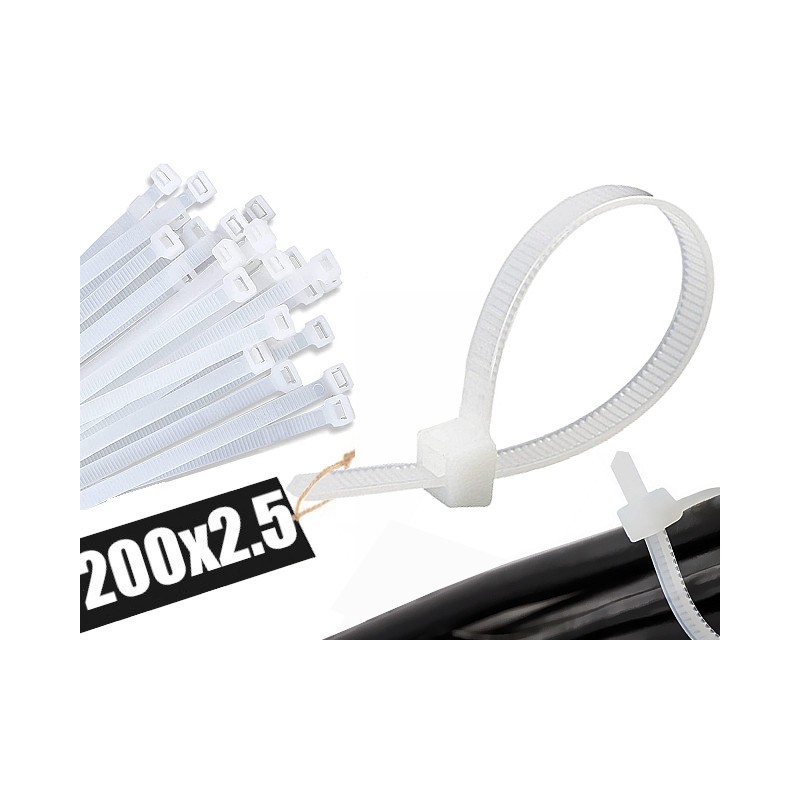 100x Opaski Kablowe 200x2,5 Zaciskowe Białe Transparentne Trytki