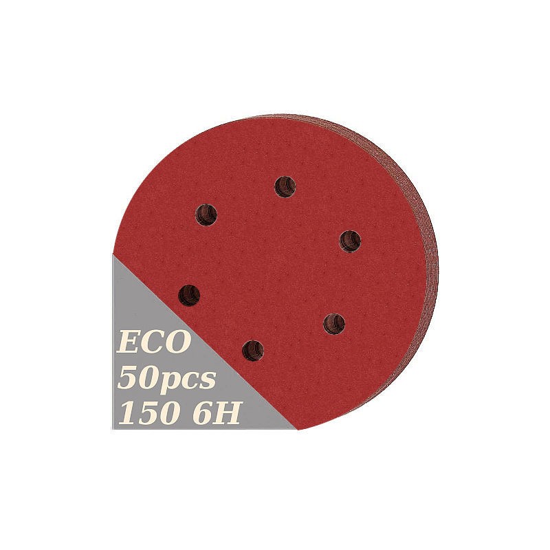 50x Krążki 150mm P40 6-otworów Papier ścierny na rzep korund GLS3